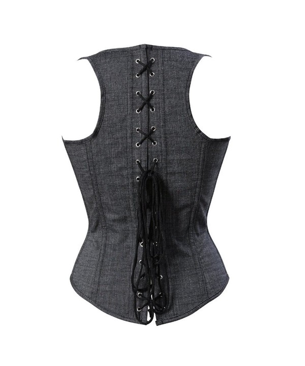 Women S Lace Up Boned Underbust Corset Denim Bustier Vest Top Waist