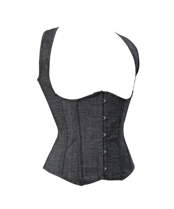 Women S Lace Up Boned Underbust Corset Denim Bustier Vest Top Waist