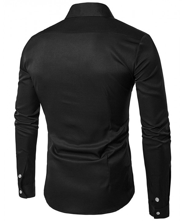Casual Slim Fit Business Dress Shirt Solid Long Sleeve Shirt Black