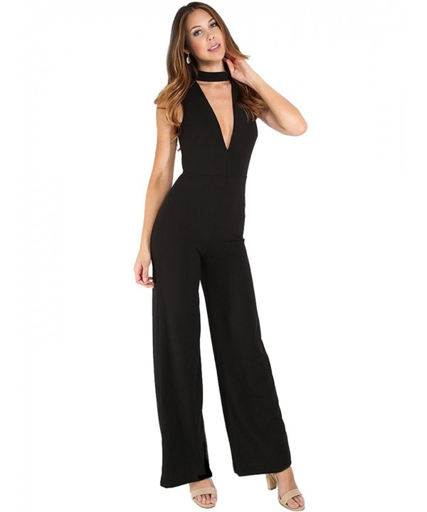 Women's Sexy Deep V Neck Sleeveless Wide Leg Loose Jumpsuits Rompers ...