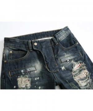 Men's Ripped Slim Straight Fit Biker Jeans With Zipper Deco - 01 Dark ...