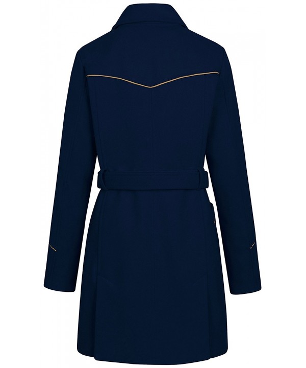 Women's Double Breasted Lapel Wrap Coat With Belt - Navy - C3182GI4EAR