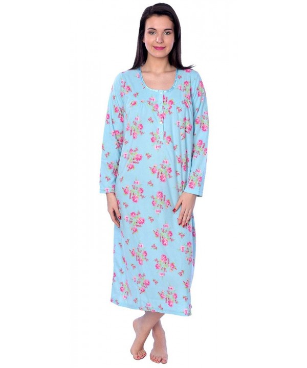 Women's Warm Soft Fleece Floral Print Long Sleeve Nightgown - 9184_aqua ...