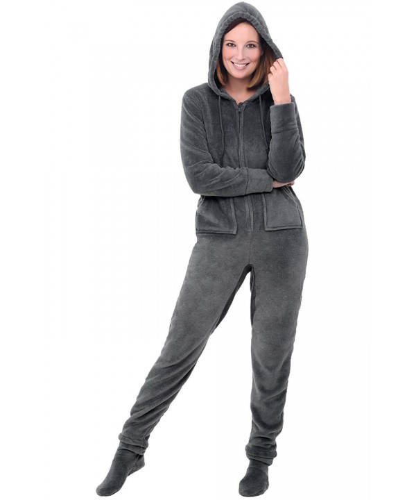 Womens Fleece Onesie- Hooded Footed Jumpsuit Pajamas - Steel Grey ...