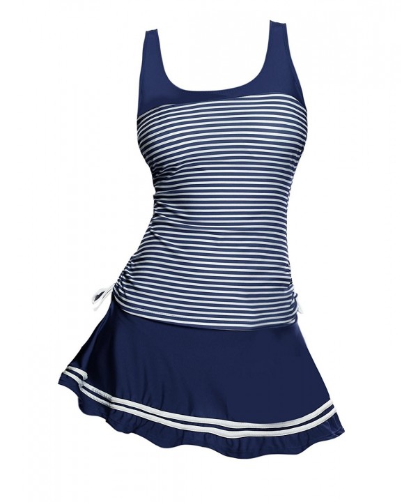Women's Striped Tankini Set Two Piece Padded Swimsuits With Swim Skirt ...