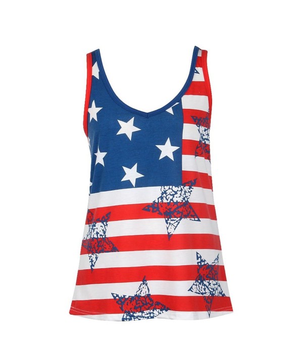 Womens American Flag Printed Tops Striped Bow Sleeveless Vest Blouse ...