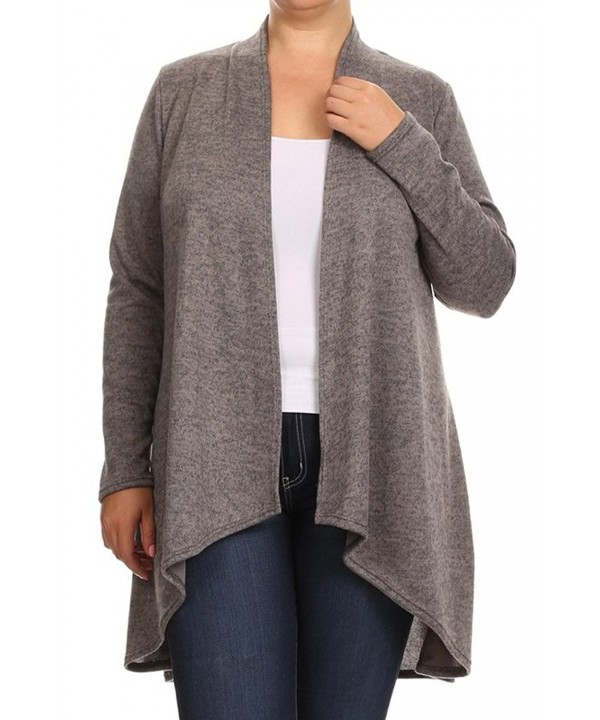 Womens Plus Size Knit-Open Closure Cardigan Sweater Made In USA - Grey ...