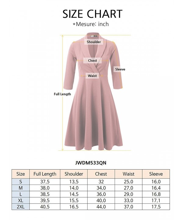 JayJay Women 3/4 Sleeve Fit and Flare V-Neck Cocktail Party Swing Dress ...