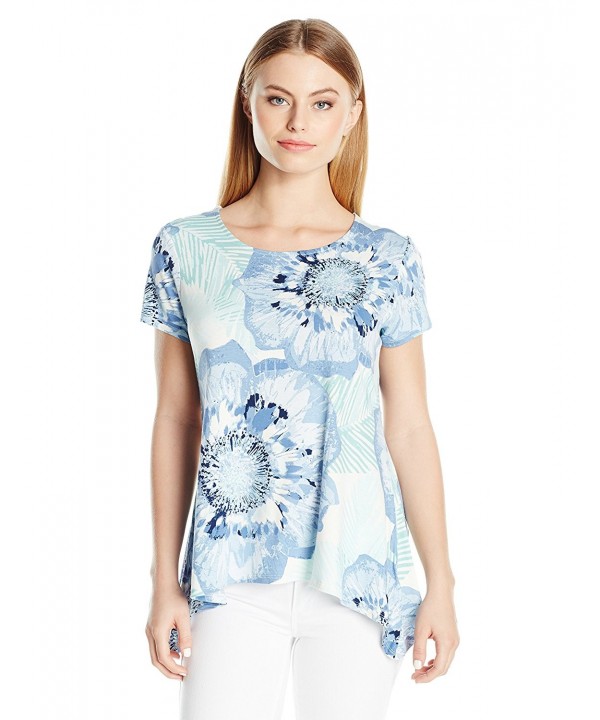 Ruby Rd. Women's Plus Size Floral Short Sleeve Knit Top With Sharkbite ...