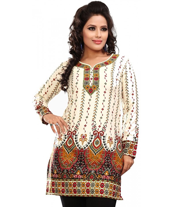 Indian Tunic Top Womens Kurti Printed Blouse India Clothing - Off-white ...