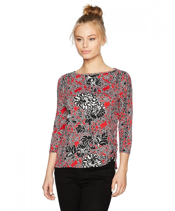 Ruby Rd. Women's Petite Embellished Floral Printed Knit Top with Side ...