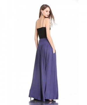 Women's High Waist Shirring Long Maxi Skirt with Pockets - Navy ...