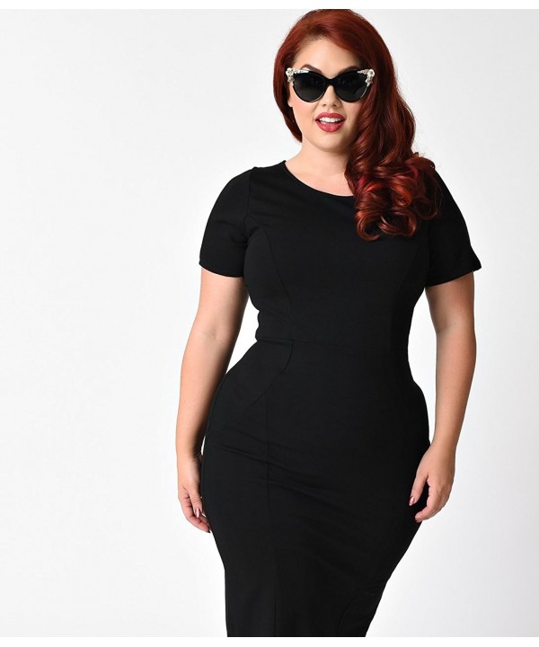 Plus Size 1960s Style Black Short Sleeve Stretch Mod Wiggle Dress ...