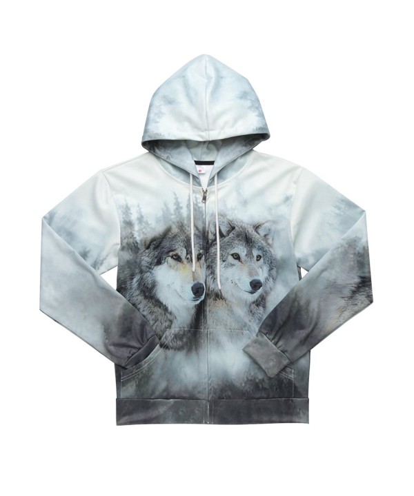 Unisex 3D Printed Wolf Hoodie Long Sleeve Full-Zip Hooded Sweatshirt ...