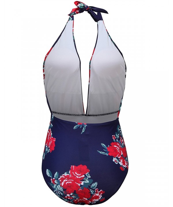 Fashioned Neckline Swimsuits - Navy Blue - C1187I4MAOM