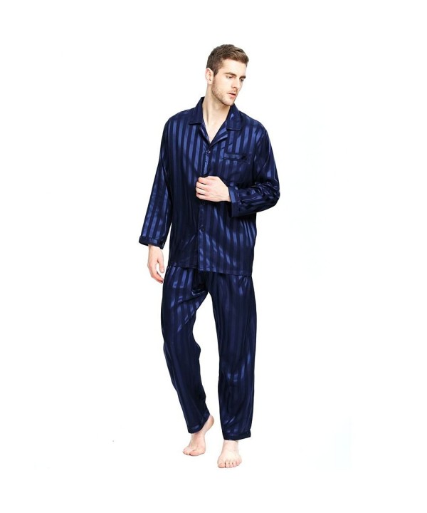 Mens Silk Satin Pajamas Set Sleepwear Loungewear Striped S~4XL Plus ...