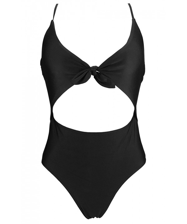 Women's Tie Front One Piece Bather Swimsuit Vintage High Waist Cut Out ...