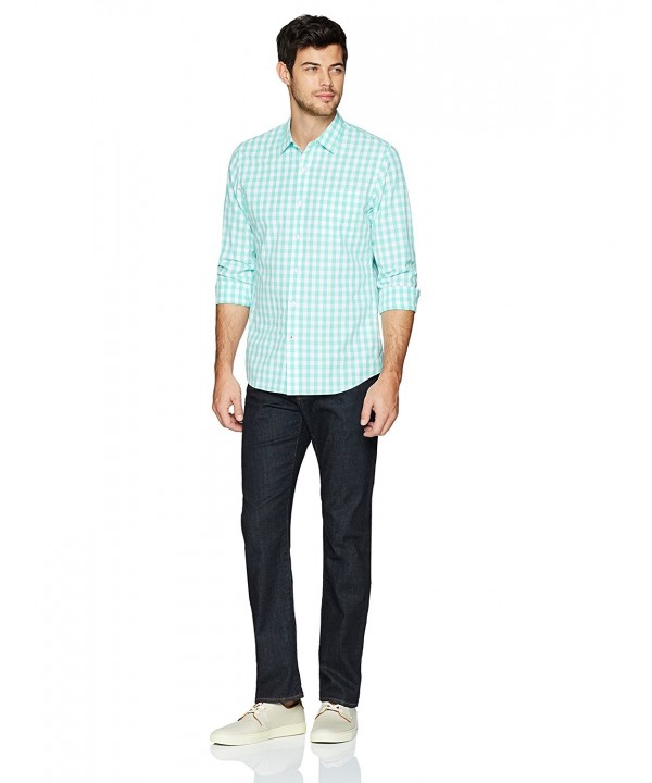 Men's Slim-Fit Long-Sleeve Large-Scale Gingham Shirt - Green/white ...