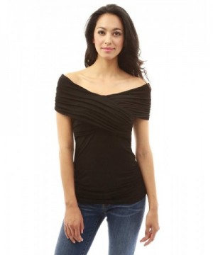 Women's Off Shoulder Cross Front Blouse - Black - CO184UTME5E