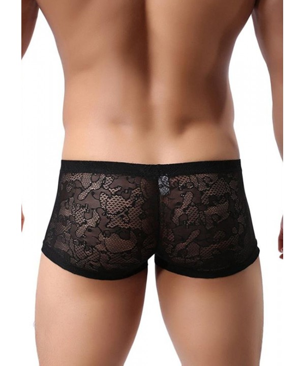 Mens Sexy Lace Panties Underwear Sheer Low Rise Boxer Brief Underwear Black Cv12k4lzpwt 