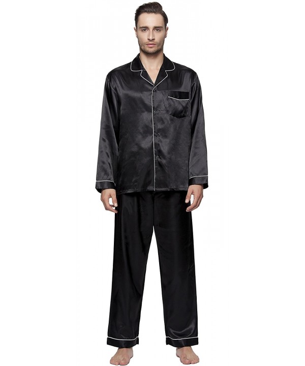Men's Classic Satin Pajama Set - Long PJS - Black - CS1808QM094