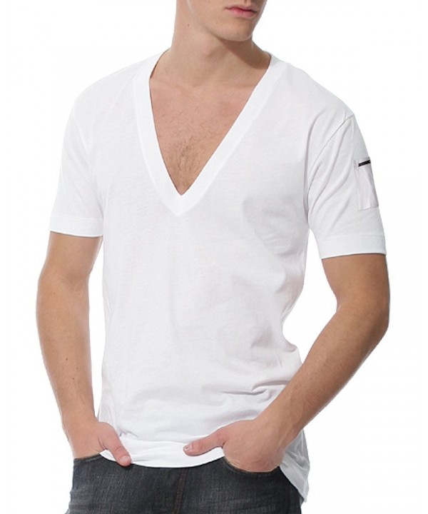 Men's Modal Deep V Short Sleeve Slim Fit Undershirt - White - C012O5P8TJF