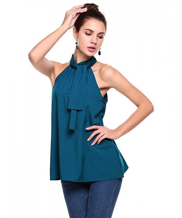 Women Summer Sleeveless Office Blouse Halter Tie Back A Line Tank Shirt ...