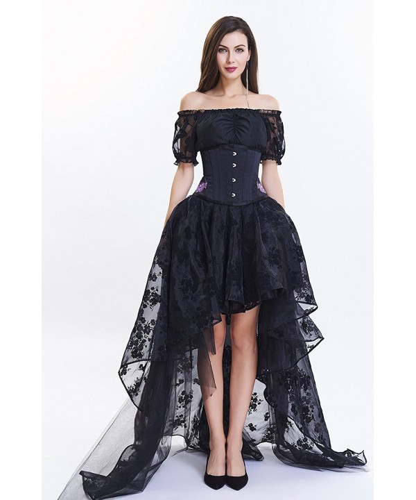 Women's Black Floral Lace Asymmetrical Victoria Gothic Long Maxi Skirt ...