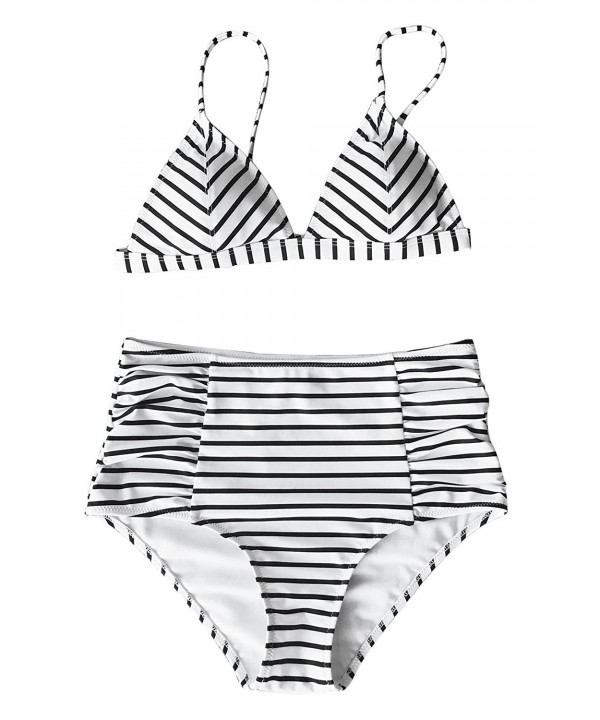 Fashion Women's Stripe Pattern High-waisted Bikini Set Beach Swimwear ...