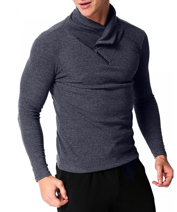 Men's Long Sleeve T Shirt Collar Tee Tops Pullovers Turtleneck Sweaters ...