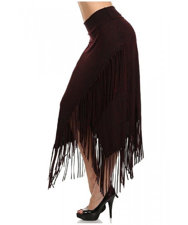 Fringe Maxi Skirt Black Mineral Washed Fold Over Waist - CU12O66FVT4