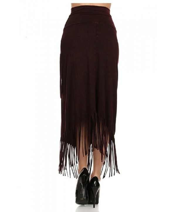 Fringe Maxi Skirt Black Mineral Washed Fold Over Waist - CU12O66FVT4