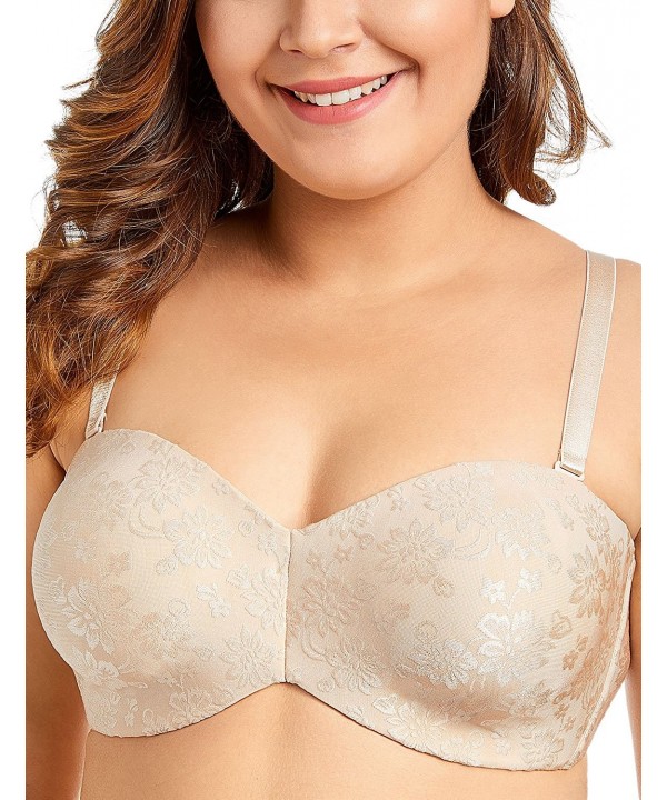 Women's Floral Jacquard Non-Padded Underwire Minimizer Strapless