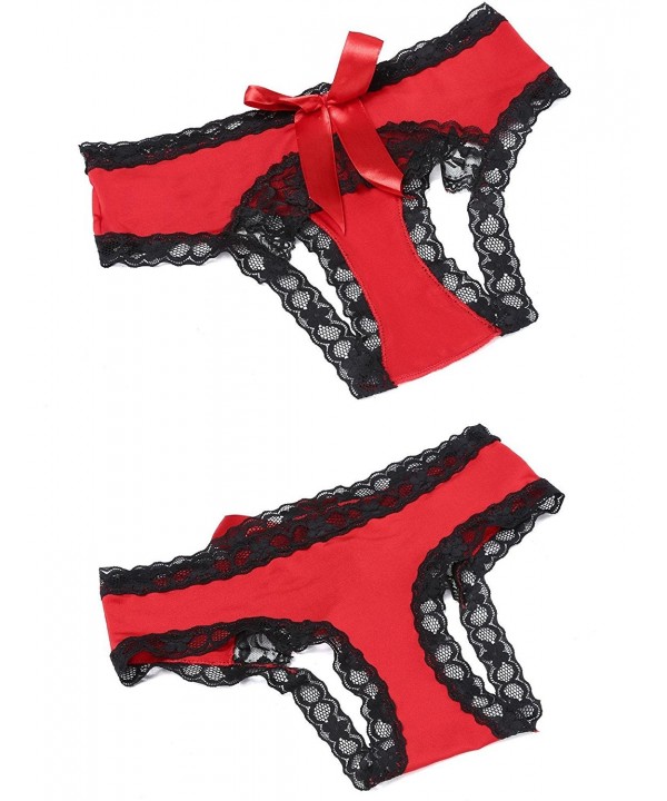 Women Sexy Lingerie Lace Trimmed Crotchless Underwear Panty G Strings Thongs Red Cc1809i80uy