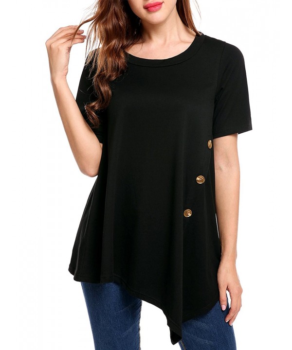 Women's Casual O-Neck Short Sleeve Solid Asymmetrical Pleated T-Shirt ...