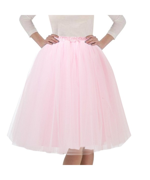 Women's Princess Party Tulle Tutu Midi Skirt With Bow - Blush - CD185THMQR5