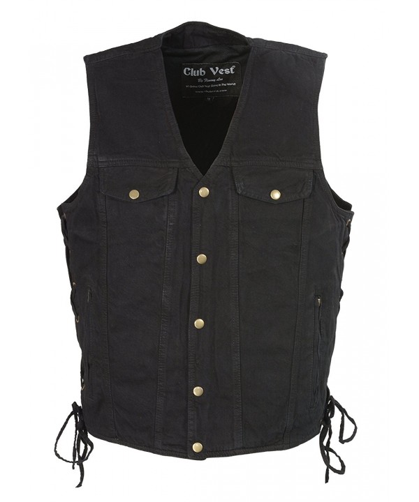 Men's Side Lace Denim Vest w/ Chest Pockets (Black- X - Large)- 1 Pack ...