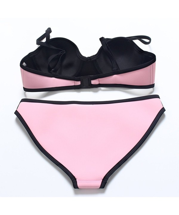 Women Color Conjoin Neoprene Bikini Set Swimwear Swimsuitfba Pink Cl12i66i86j