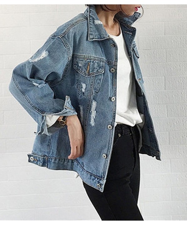 Oversize Denim Jacket For Women Ripped Jean Jacket Boyfriend Long ...