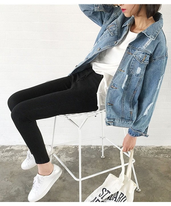 Oversize Denim Jacket For Women Ripped Jean Jacket Boyfriend Long ...