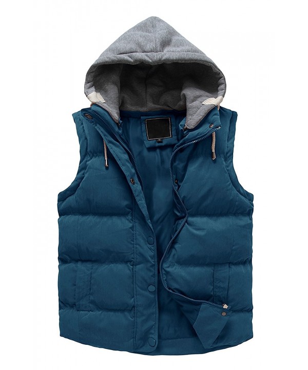 Women's Winter Outwear Vest Detachable Hood Waistcoat - Blue - CM12LP3V3JT