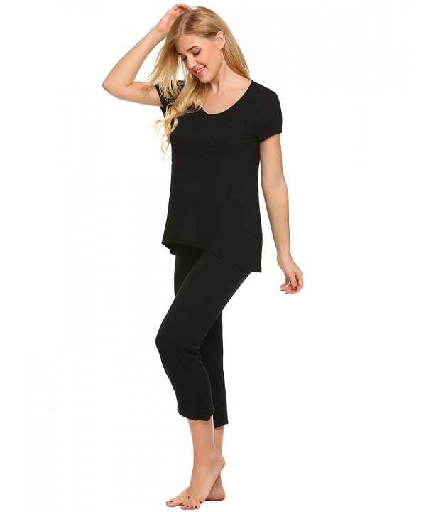 Womens Two Piece Short Sleeve Pajamas Set - Black(8296) - CV186OARZ5A