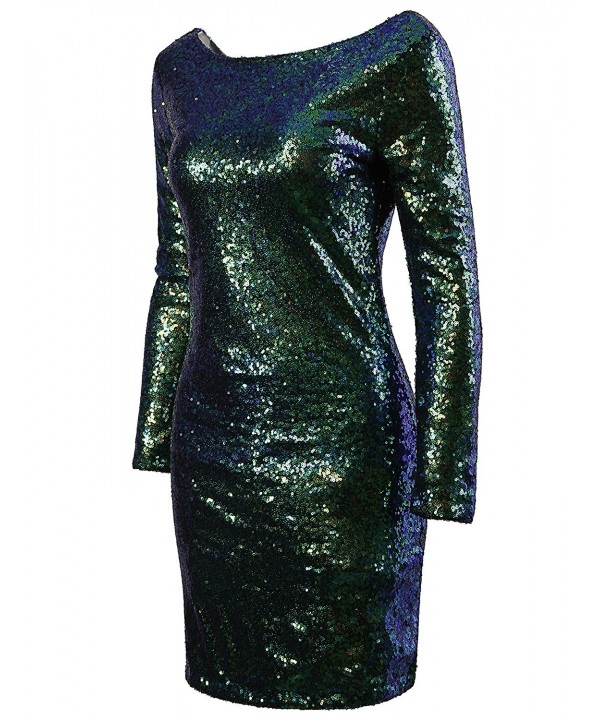 Women's Sparkle Glitzy Glam Sequin Long Sleeve Flapper Party Club Dress ...