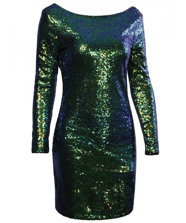 Women's Sparkle Glitzy Glam Sequin Long Sleeve Flapper Party Club Dress ...