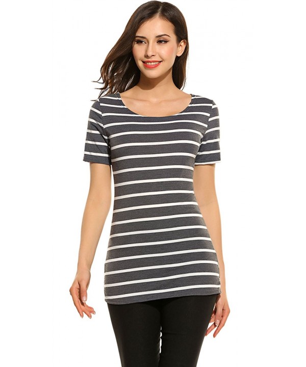 Women's Summer Casual Short Sleeve Striped Tee Shirt With High Low Hem ...