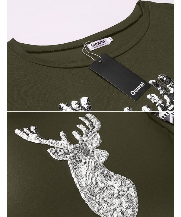 Womens Casual Long Sleeve Christmas Reindeer Sequin T Shirt Blouse